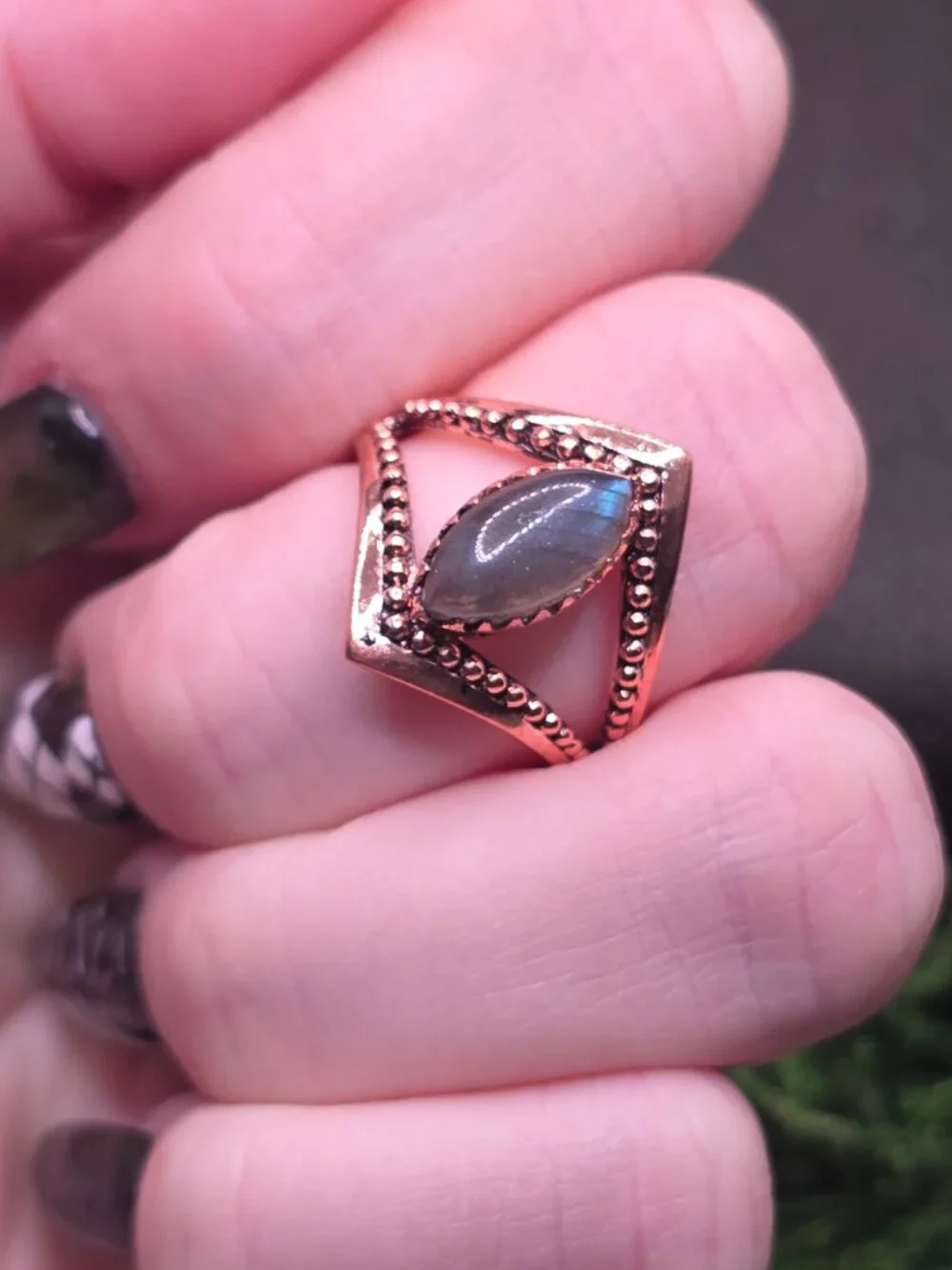 Labradorite Copper Marquise Ring Size 8.5 Blue Flash Gemstone Jewelry